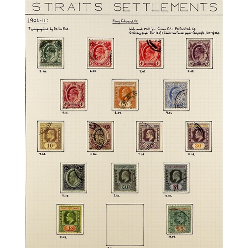 785 - MALAYA-STRAITS SETT. 1902 - 1911 USED COLLECTION of over 50 stamps on pages including sets, higher v... 