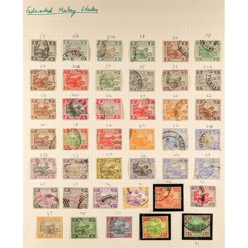 792 - MALAYA STATES FEDERATED MALAY STATES collection of 74 used stamps on 2 album pages, note 1900-01 com... 