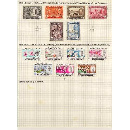 799 - MALAYA STATES KELANTAN 1935 - 1965 COLLECTION of 68 very fine used stamps on album pages, note 1935 ... 