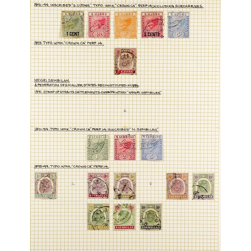 802 - MALAYA STATES NEGRI SEMBILAN 1885 - 1968 COLLECTION of around 90 very fine used stamps on several al... 