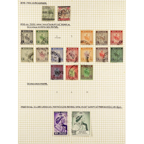 802 - MALAYA STATES NEGRI SEMBILAN 1885 - 1968 COLLECTION of around 90 very fine used stamps on several al... 