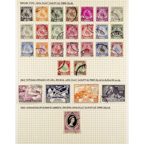 802 - MALAYA STATES NEGRI SEMBILAN 1885 - 1968 COLLECTION of around 90 very fine used stamps on several al... 