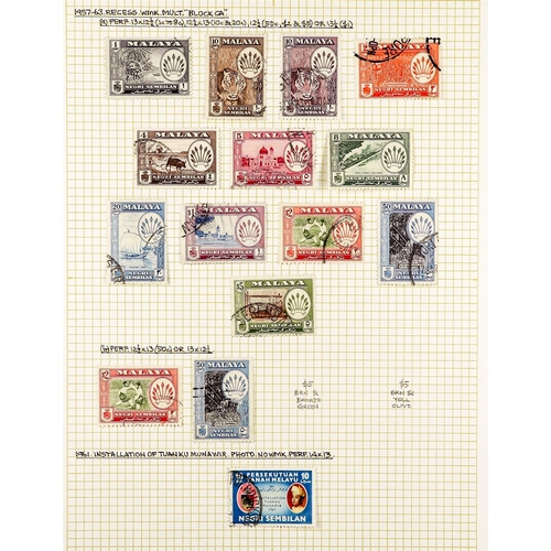 802 - MALAYA STATES NEGRI SEMBILAN 1885 - 1968 COLLECTION of around 90 very fine used stamps on several al... 