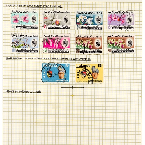 802 - MALAYA STATES NEGRI SEMBILAN 1885 - 1968 COLLECTION of around 90 very fine used stamps on several al... 