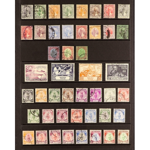 805 - MALAYA STATES PERAK 1884 - 1961 used collection of 100+ stamps on protective pages, note 1900 1c on ... 