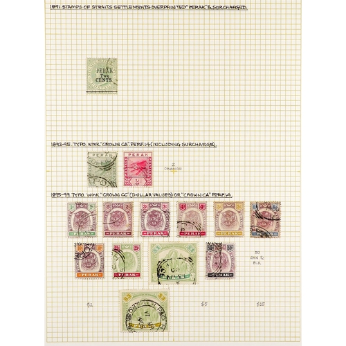 806 - MALAYA STATES PERAK 1884 - 1965 COLLECTION of over 100 chiefly very fine used stamps on several albu... 