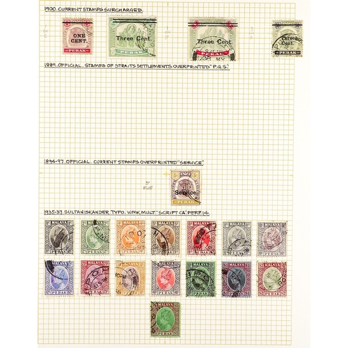 806 - MALAYA STATES PERAK 1884 - 1965 COLLECTION of over 100 chiefly very fine used stamps on several albu... 