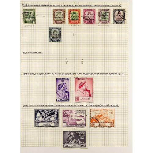 812 - MALAYA STATES TRENGGANU 1910 - 1970 COLLECTION of 80+ very fine used on several album pages, note 19... 