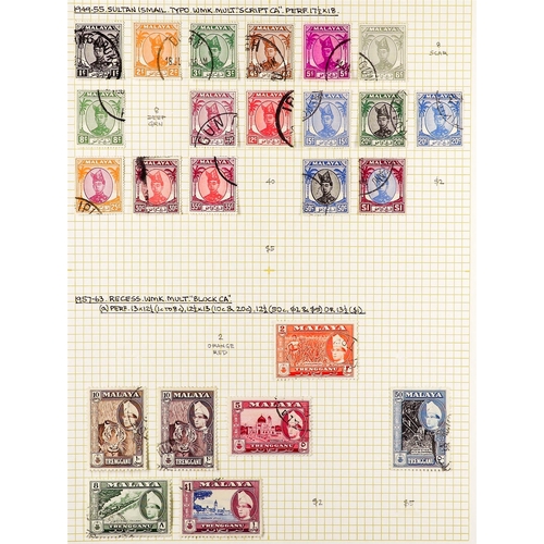 812 - MALAYA STATES TRENGGANU 1910 - 1970 COLLECTION of 80+ very fine used on several album pages, note 19... 