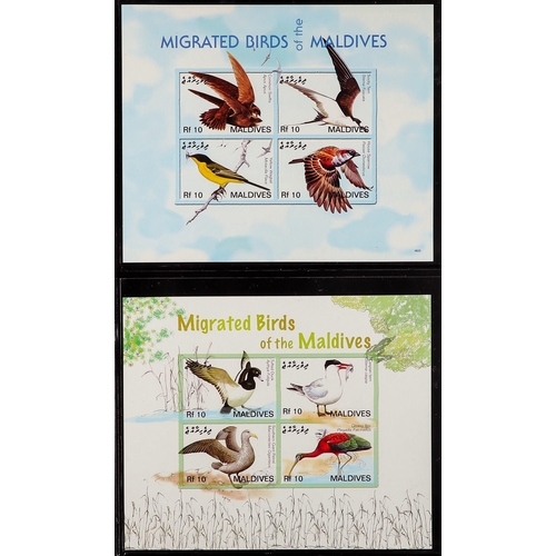 816 - MALDIVE IS. 2007 Migratory Birds complete set of 6 sheetlets and 3 miniature sheet IMPERFORATE PROOF... 