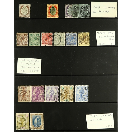 821 - MALTA 1885-2000's MOSTLY USED COLLECTION on stock pages, includes 1886 5s used, 1899-1901 set used, ... 