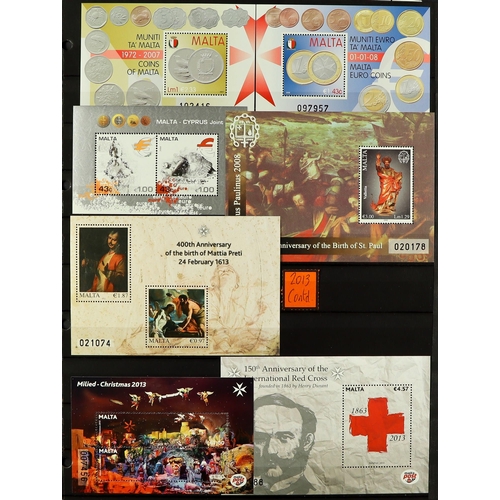 826 - MALTA 1953 - 2013 NEVER HINGED MINT collection in 2 albums, appears complete for sets, miniature she... 