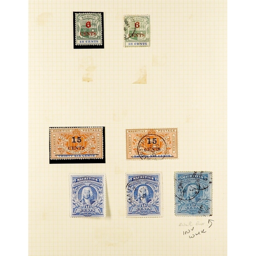 827 - MAURITIUS 1858 – 1910 BALANCE OF A SPECIALISED COLLECTION of around 300 mint and used items on 17 al... 