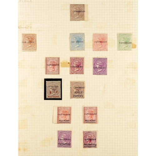 827 - MAURITIUS 1858 – 1910 BALANCE OF A SPECIALISED COLLECTION of around 300 mint and used items on 17 al... 