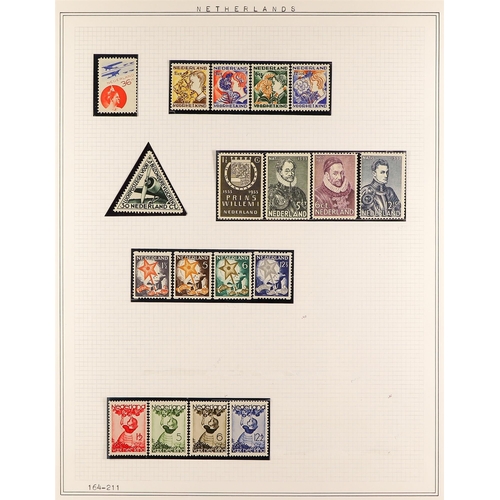 866 - NETHERLANDS 1924 - 1967 NEVER HINGED MINT COLLECTION around 280 stamps on album pages, complete sets... 