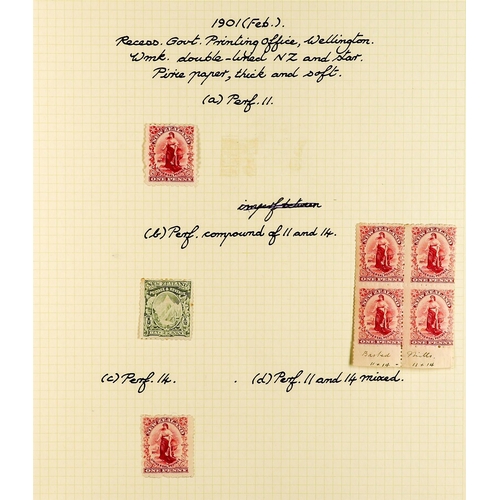 885 - NEW ZEALAND 1900 - 1920 SEMI-SPECIALIZED MINT COLLECTION of 180+ stamps annotated on pages with addi... 