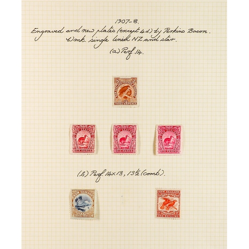 885 - NEW ZEALAND 1900 - 1920 SEMI-SPECIALIZED MINT COLLECTION of 180+ stamps annotated on pages with addi... 