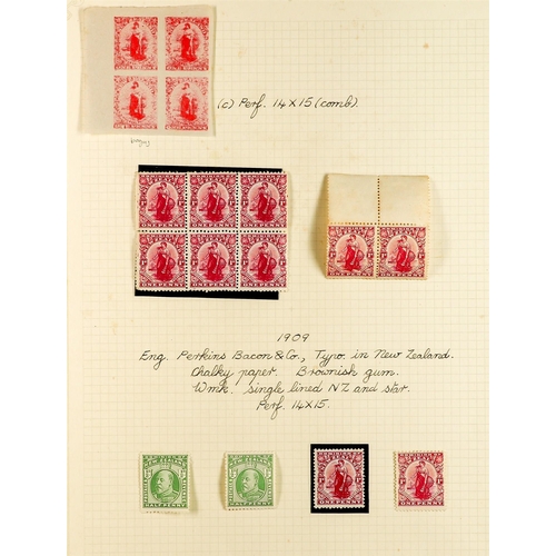 885 - NEW ZEALAND 1900 - 1920 SEMI-SPECIALIZED MINT COLLECTION of 180+ stamps annotated on pages with addi... 