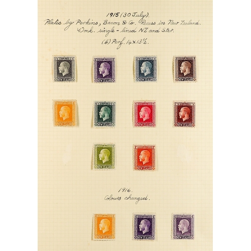 885 - NEW ZEALAND 1900 - 1920 SEMI-SPECIALIZED MINT COLLECTION of 180+ stamps annotated on pages with addi... 