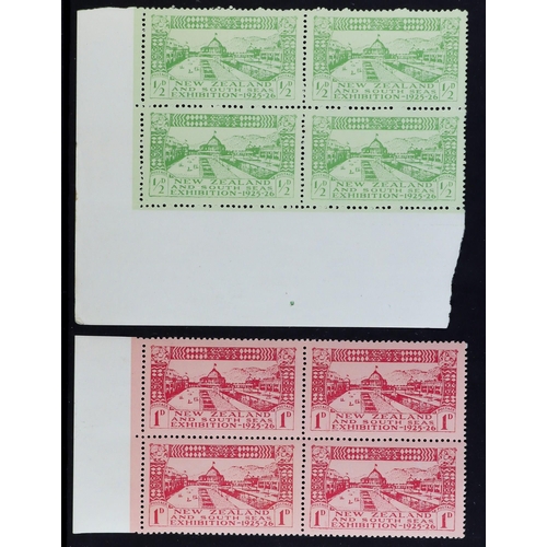 891 - NEW ZEALAND 1925 Dunedin Exhibition complete set, SG 463/65, never hinged mint marginal BLOCKS of 4.... 