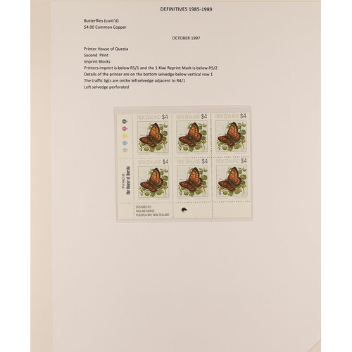 898 - NEW ZEALAND 1991 - 1997 BUTTERFLIES DEFINITIVES collection of 18 never hinged mint imprint blocks, n... 