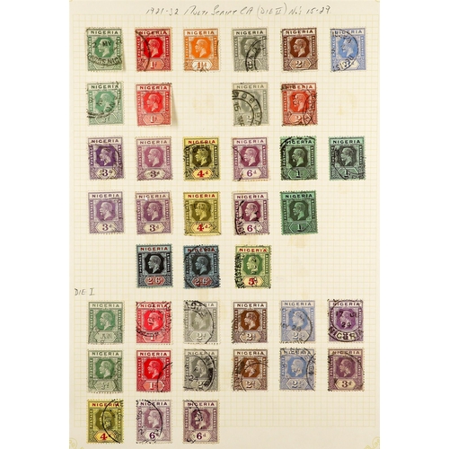 909 - NIGERIA 1914 - 1932 COLLECTION of around 75 used stamps on album pages, note 1914-27 values with add... 