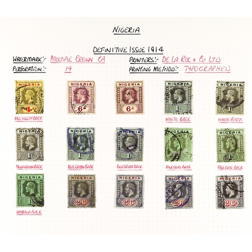 910 - NIGERIA 1914 - 1935  COLLECTION of over 110 used stamps with some semi-specialisation of shades, pap... 