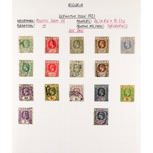 910 - NIGERIA 1914 - 1935  COLLECTION of over 110 used stamps with some semi-specialisation of shades, pap... 