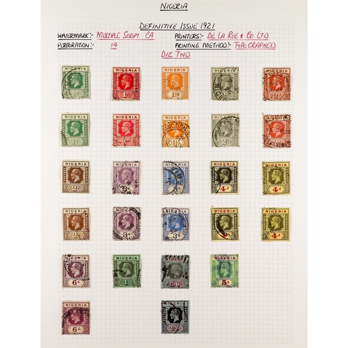 910 - NIGERIA 1914 - 1935  COLLECTION of over 110 used stamps with some semi-specialisation of shades, pap... 