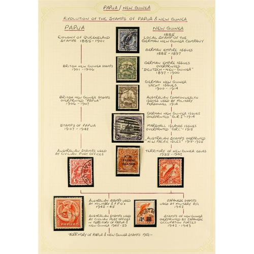 942 - NEW GUINEA 1915 - 1939 SPECIALISED ASSORTMENT of 100+ used stamps on various pages collected for sta... 