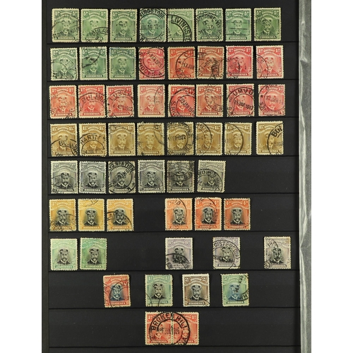 957 - RHODESIA 1892 - 1917 USED COLLECTION of 150+ stamps on protective pages, many sets, highers values, ... 