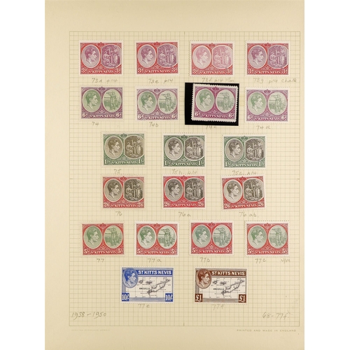 984 - ST KITTS-NEVIS 1937 - 1952 MINT COLLECTION of 68 stamps on album pages, note 1938-50 set with the di... 