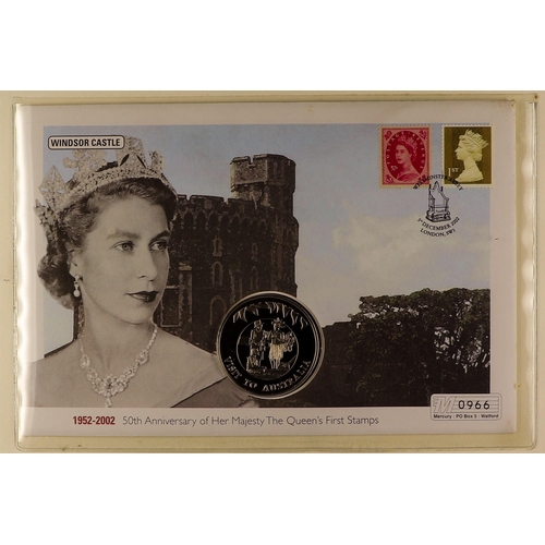 9 - COIN COVERS 2002 QEII GOLDEN JUBILEE world collection in eight albums, includes over ten with £5 coi... 