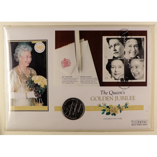 9 - COIN COVERS 2002 QEII GOLDEN JUBILEE world collection in eight albums, includes over ten with £5 coi... 