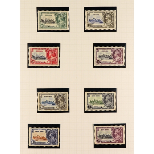 82 - 1935 SILVER JUBILEE Omnibus sets mint collection in hingeless mounts on pages, complete (less Egypt ... 