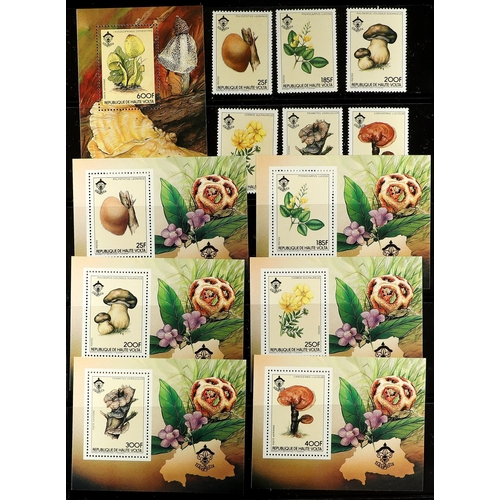 150 - MUSHROOMS (FUNGI) ON STAMPS, MINIATURE SHEETS 1980's to 2010's never hinged mint African sets, minia... 