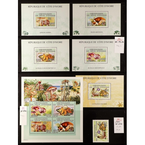 150 - MUSHROOMS (FUNGI) ON STAMPS, MINIATURE SHEETS 1980's to 2010's never hinged mint African sets, minia... 