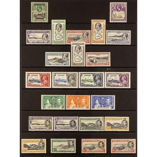 237 - ASCENSION 1922 - 1953 COLLECTION of 50+ mint stamps on protective pages, note 1938-53 set plus some ... 