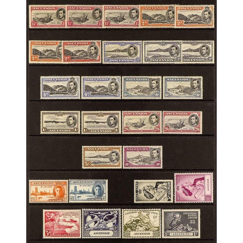 237 - ASCENSION 1922 - 1953 COLLECTION of 50+ mint stamps on protective pages, note 1938-53 set plus some ... 