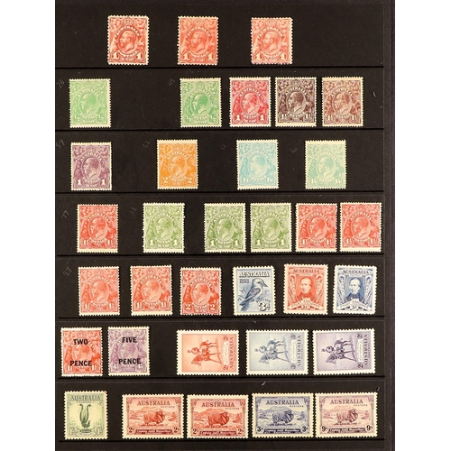 253 - AUSTRALIA 1913 - 1935 MINT STAMPS on a protective page, various that includes 1914-20 ½d bright gree... 