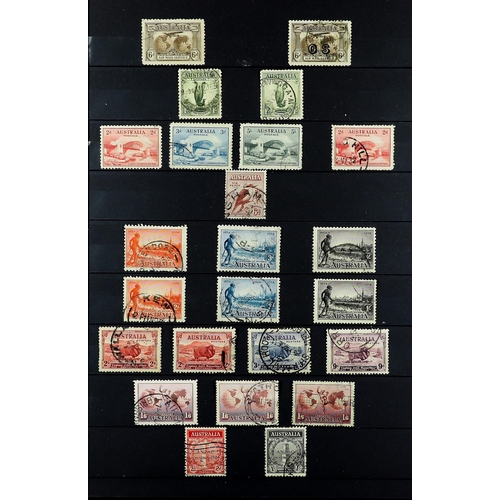 255 - AUSTRALIA 1913 - 1936 EXTENSIVE COLLECTION of used stamps on protective pages, many sets, high value... 