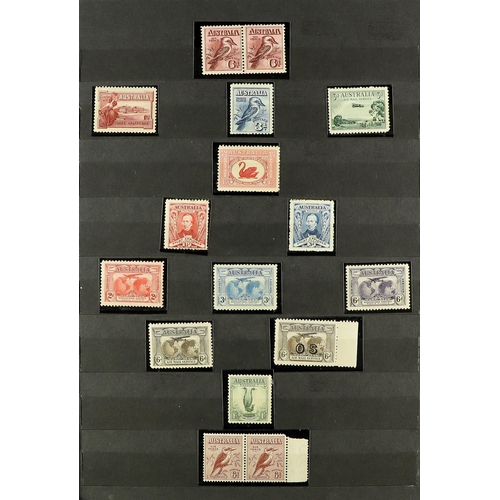 259 - AUSTRALIA 1914 - 1936 NEVER HINGED MINT collection of 39 stamps on stockbook pages, note most commem... 