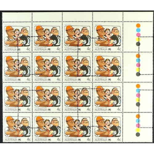 269 - AUSTRALIA 1988 4c Trade Unions 'Living Together' block of 16 stamps with sheet selvage, with printer... 