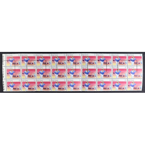 270 - AUSTRALIA 1989 2c Tenpin-bowling (SG 1170) block of 27 stamps unissued with printers control perfora... 