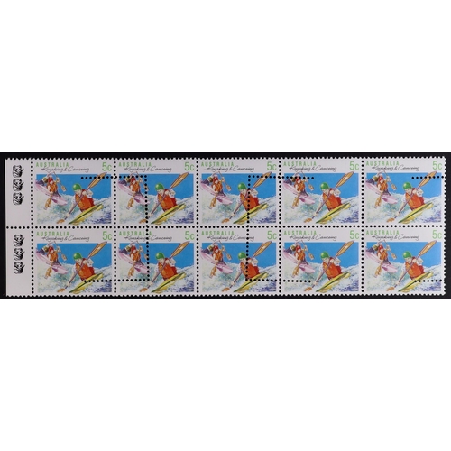 271 - AUSTRALIA 1990 5c Kayaking and canoeing (SG 1172) block of 10 stamps, unissued with printers control... 