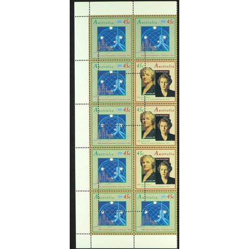 274 - AUSTRALIA 1993 45c Parliament and Women issue (SG 1421/22) block of 10 stamps unissued with printers... 