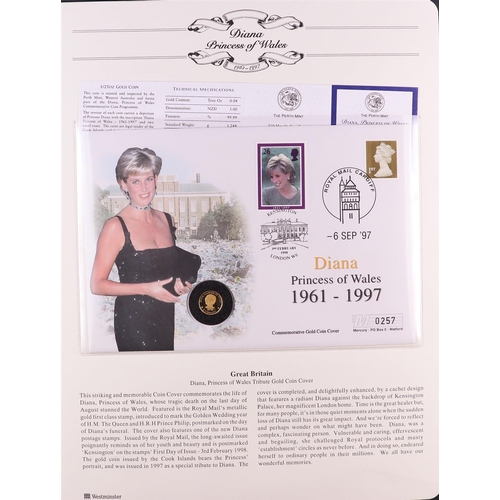 132 - GOLD COIN Great Britain 1997 Princess Diana coin cover containing Cook Is $1 (1/25oz) 24 carat gold ... 