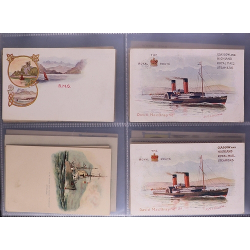 150 - MARITIME POSTCARDS collection in album of better cards showing ships, all art style incl David MacBr... 