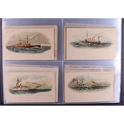 150 - MARITIME POSTCARDS collection in album of better cards showing ships, all art style incl David MacBr... 