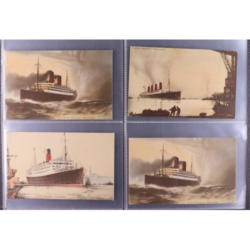 150 - MARITIME POSTCARDS collection in album of better cards showing ships, all art style incl David MacBr... 